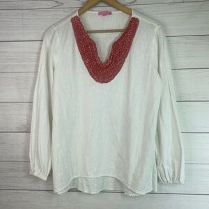 Isaac Mizrahi New York Women’s Beaded V Neck Blouse